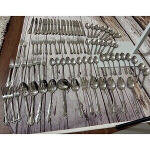 Vintage "Arbor Rose True Rose" 1881 Rogers Stainless Oneida Ltd. 85 Pcs